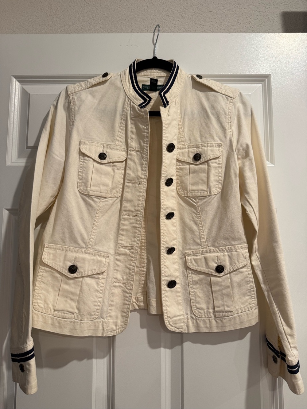 Polo by Ralph Lauren Cream Military-Style Cotton Jacket with Navy Trim